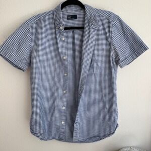 GAP Mens Short Sleeve Button‎ Down Shirt Blue White Gingham Check Small